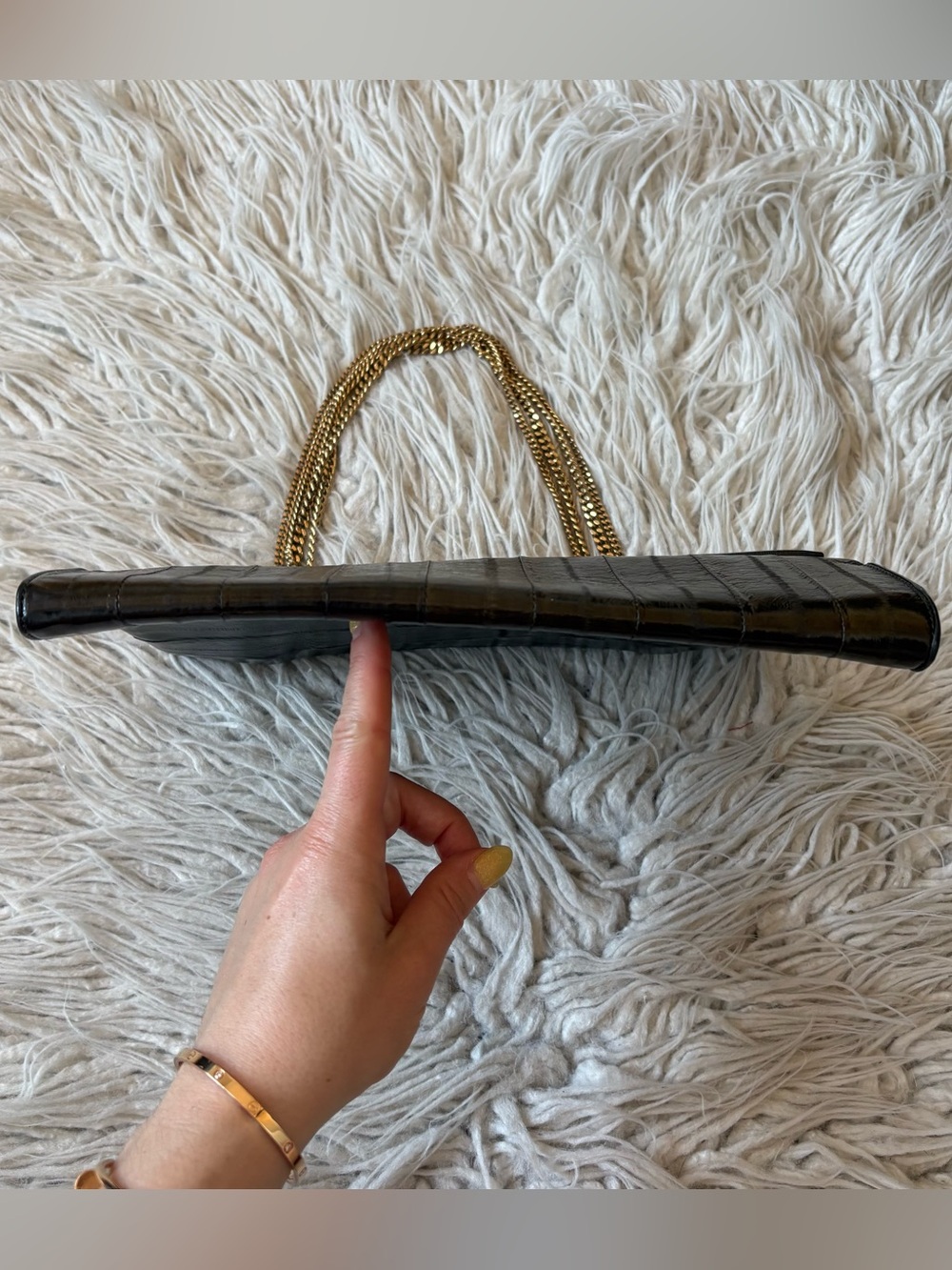 Nina Ricci Vintage Single Flap Convertible Eel Skin Brown Green Shoulder Bag EUC - Picture 5 of 10